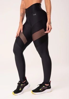 KIT CALÇA LEGGING + TOP ENERGY POLIAMIDA COM TULE PRETA