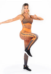 KIT LEGGING + TOP FITNESS FEMININO NEW PRINTED ESTAMPADO GRADIENTE SQUARE LARANJA