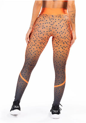 KIT LEGGING + TOP FITNESS FEMININO NEW PRINTED ESTAMPADO GRADIENTE SQUARE LARANJA