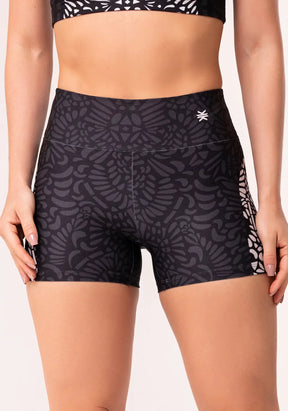 Kit Top + Short fitness feminino estampado arabesco preto e nude printed