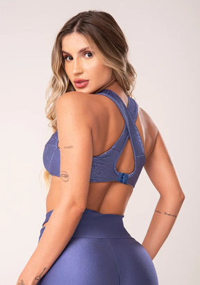 Kit Short + Top fitness feminino azul logomania arco inteiro flow