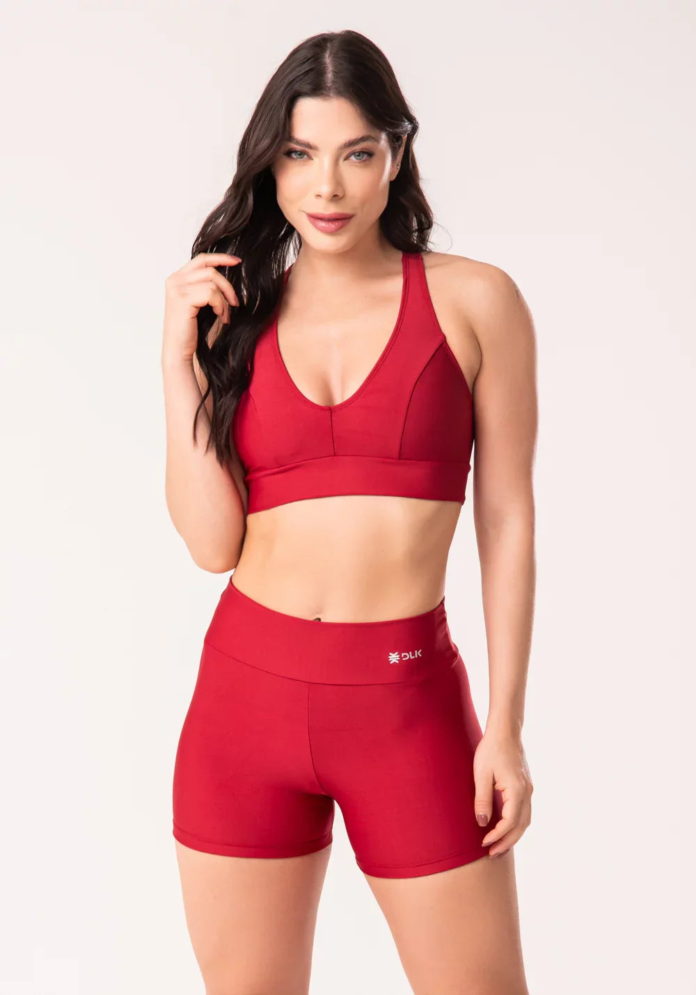 Kit fitness feminino top nadador e short pimenta