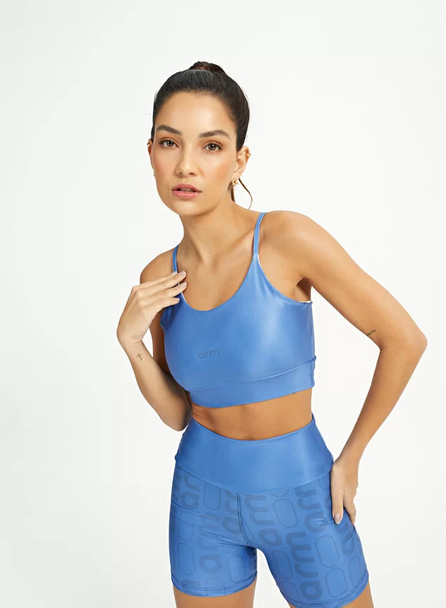 Top feminino fitness básico azul arm